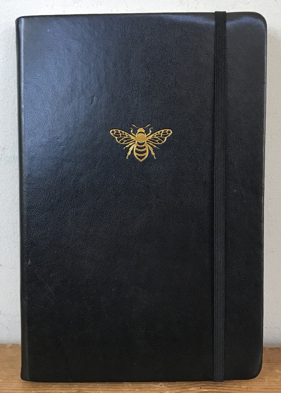 Settini Black Vegan Leather Bound Gold Embossed Bee Lined Blank Journal Book